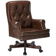 Halter HAL-070 Executive Grain Cow Leather Office Chair, Home & Office Computer Desk CEO Chair, Metal Base w/Wood Caps - Supports 500LBS
