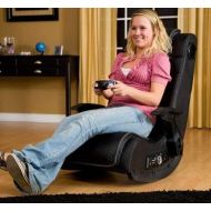 Gaming Chairs For Kids Or For Adults-Black Grey Vinyl Upholstered with Speaker System Perfect for Relaxing, Watching Movies, Listening to Music, Playing Games