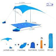 Oileus Beach Sunshade & Blanket Set-Beach Tent with Sandbag Anchors-UPF50+ Fine Lycra-Perfect Sun Shelter Canopy for Kids & Family at the Beach, Parks, Camping & Outdoors