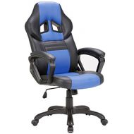 SEATZONE Swivel Office Chair, Racing Car Style Bucket Seat Gaming Chair, Curved High-back Leather Computer Desk Chair for Home, Office and E-sports Use, Blue