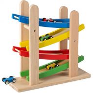 Play22 Wooden Car Ramps Race - 4 Level Toy Car Ramp Race Track Includes 4 Wooden Toy Cars - My First Baby Toys - Toddler Race Car Ramp Toy Set is A Great Gift for Boys and Girls -