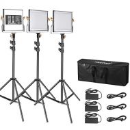 Neewer 3 Packs Dimmable Bi-Color 480 LED Video Light and Stand Lighting Kit:3200-5600K CRI 96+ LED Panel, Premium 200cm Light Stand and Large Carry Bag for Studio YouTube Video Out