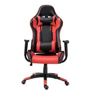 Samincom Gaming Chair Racing Style High Back Large Size PU Leather Chair Office Chair Executive and Ergonomic Style Swivel Chair with Extra Soft Headrest & Lumbar Cushion (Black/Re