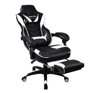 Yourlite Office Racing Video Gaming Chair Executive Swivel PU Leather Seat High Back Chair Footrest Lumbar Support Headrest (White)