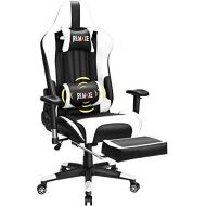 Remaxe Large Size Gaming Chair High-Back PC Racing Chair Headrest Lumbar Massager Cushion Ergonomic Swivel PC Racing Chair with Retractable Footrest,PU Leather Executive Home Computer Cha