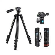 BONFOTO B73A + BH-00 58-inch Aluminum Alloy Professional Compact Travel Camera Tripod and Monopod with Panorama Pan Head + Swivel Ball Head + Carrying Bag for Smartphones and Digit