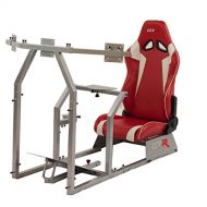 GTR Simulator GTR Racing Simulator GTAF-S-S105LRDWHT - GTA-F Model (Silver) Triple or Single Monitor Stand with Red/White Adjustable Leatherette Seat, Racing Simulator Cockpit Gaming Chair Singl