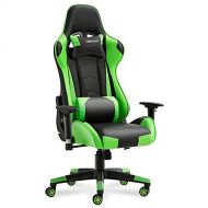 JL Comfurni Gaming Chair Racing Style Ergonomic Swivel Computer Office Chairs Adjustable Height Reclining High-Back with Lumbar Cushion Headrest Leather Chair - Green