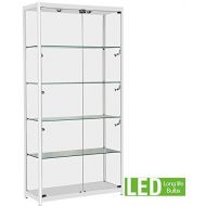 Only Garment Racks - White Aluminum Framed Showcase - Display Case Complete with LED Lights - Adjustable Shelves