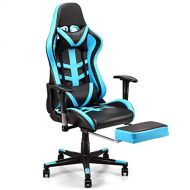 Casart Gaming Chair Racing Chair High Back Reclining Lumbar Support, Headrest and Footrest Office Swivel Computer Task Desk Gaming Chair (Blue)