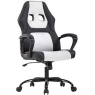 BestMassage Racing Home Office Chair, Ergonomic Executive PU Gaming Chair, Rolling Metal Base Swivel Desk Chairs with Arms Lumbar Support Computer Chair for Women,Men(White)