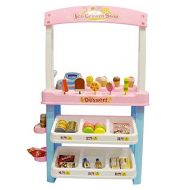 AMPERSAND SHOPS Deluxe Ice Cream and Food Shop Stand Playset with Shelves and Various Treats