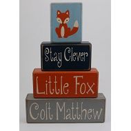 Blocks Upon A Shelf Stay Clever Little Fox Personalized Name - Fox - Woodland Nursery - Primitive Country Wood Stacking Sign Blocks-Birthday-Nursery Room-Baby Shower Home Decor