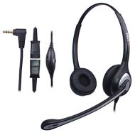 Wantek 2.5mm Telephone Headset Binaural with Noise Canceling Mic + Quick Disconnect for Cisco Linksys SPA Polycom Grandstream Panasonic Zultys Gigaset at&T Office IP and Cordless D