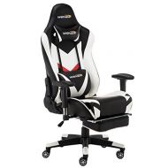 WENSIX Gaming Chair Ergonomic Racing Style Computer Chair Swivel High-Back Computer Chair PC Chair Adjustable Footrest with Lumbar Support and Headrest Pillow (White-002)