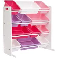 Phoenix Home Lodi Kid’s Toy Storage Organizer with 12 Colorful Plastic Bins - White, Pink, Purple, Rose