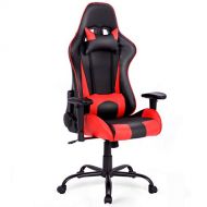 Globe House Products GHP 300-Lbs Capacity Black & Red Leather Full Recline Racing Style Gaming Chair