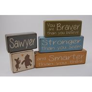Blocks Upon A Shelf Winnie The Pooh Classic-You Are Braver Than YOu Believe-Stronger Than You Seem-Smarter Than You think - Primitive Country Wood Stacking Sign Blocks-Nursery Room-Baby Shower Gift-Bo
