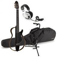 Yamaha SLG200N TBL Nylon Silent Guitar 2015 New Model (Trans Black) w Gig Bag, Stand, and Headphones