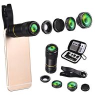 Unknown 5 in 1 198° Fisheye 0.6x Wide Angle 15x Macro 12x Lens CPL Polarizer for Smartphone - Mobile Photography Lenses -1 Set of Deluxe 5in1 Lens Kit