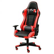 JL Comfurni Gamer Gaming Chair Racing Style Ergonomic Swivel Computer Office Chairs Adjustable Height Reclining High-Back with Lumbar Cushion Headrest Leather Chair - Red