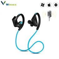 Winnes Headphones Wireless Earbuds Sports Earphones with Mic Soft Ear Hooks HD Stereo in-Ear Noise Cancelling Waterproof Headset for Running Workout Gym-All Mobile Phone (Blue)
