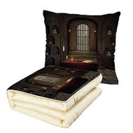 IPrint iPrint Quilt Dual-Use Pillow Gothic Fantasy Theme Spell Casting Warlock Witch Skulls on Shelves Candles Spooky Scenery Multifunctional Air-Conditioning Quilt Red Brown