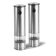 Cole & Mason E960011U Battersea Electric Salt and Pepper Grinder Set with LED Light-Electronic, Battery Operated Mill, Stainless Steel, One Size, Silver