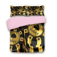 IPrint iPrint Pink Duvet Cover Set,Full Size,Gold and Black Poker Chips Gambling Club Currency Stack Wager Decorative,Decorative 3 Piece Bedding Set with 2 Pillow Sham,Best Gift for Girls