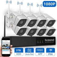 1080P Wireless Security Camera System, Firstrend 8CH Wireless NVR System with 8pcs 1080P HD Security Camera and 3TB Hard Drive Pre-Installed,P2P Wireless Security System for Indoor