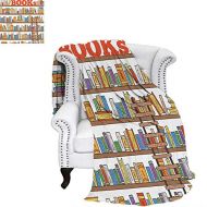 BlountDecor ModernDouble Personal blanketLibrary Bookshelf with A Ladder School Education Campus Life Caricature IllustrationAir Conditioning Blanket 90x70 Multicolor