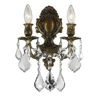 Worldwide Lighting W23313B12 Versailles 2 Light Candle Wall Sconce, Antique Bronze Finish and Clear Crystal, Medium Fixture, 12 W x 13 H