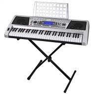 AW 61 Key LCD Display Electronic Keyboard 37 w/Black Adjustable X-Stand Piano Music Electric Silver