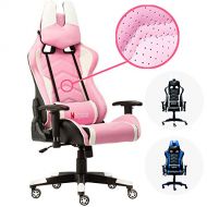 WAHSON OFFICE CHAIRS Gaming Chair, Wahson Breathable Leather Racing Ergonomic Swivel Office Adjustable Computer Desk Video Game Chair with Lumbar Support and Headrest Pink and White