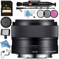 Sony E 35mm f1.8 OSS Lens SEL35F18 + 49mm 3 Piece Filter Kit + Professional 160 LED Video Light Studio Series + 64GB SDXC Card + Lens Pen Cleaner + 70in Monopod + Deluxe Cleaning