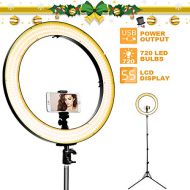CroLED Upgraded 18inch LED Ring Light for iPhone Camera w/ 78 Stand, 720 LED 3200-5600K Warm/White Digital Display Video Light, Camera Phone Holder & Carrying Case, USB Power Output, for