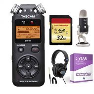 Tascam DR-05 Portable Handheld Digital Audio Recorder (Black) + 32GB Memory Card + Studio Headphones + XLR Microphone