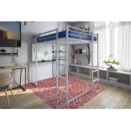 DHP Abode Full-Size Loft Bed Metal Frame with Desk, Shelves, and Ladder, Silver