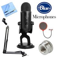 Blue Microphones Yeti Professional USB Desk Microphone - Blackout (BLACKOUTYETI) + Suspension Boom Scissor Arm Stand + Pop Filter Microphone Wind Screen + Mic Stand Adapter + Micro