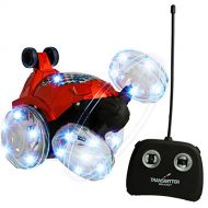 Dimple Red RC Light Up Rechargeable Remote Controlled Acrobatic Flip Stunt Car for Boys and Girls with 360 Front Wheels for Flipping, Spinning and Racing, Lights Up & Music