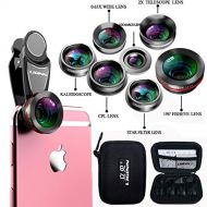 HAO 7 in 1 Kit Mobile Phone Camera Lens Fish Eye Wide Angle Macro Lens CPL Kaleidoscope 2X Telephoto Zoom for Smartphone