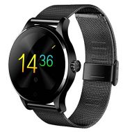 Bluetooth Smart Watch with Heart Rate Monitor Remote Camera K88H Round Smartphone watch for Android and IOS Apple Phone by W&S (BLACK)