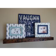 Bijou & Kenzie Co. 2- Frame, Baby Birth Stats Gallery Collection with Reclaimed Wood Shelf- 3 Artwork Pieces (Baby Stats Sign, 2- 4x6 frames)