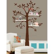 Luckshop Vinyl Family Tree Wall Decal With Shelves Nursery Kid Trees Owl Bird Leaf Art Home Decals Wall Sticker Stickers Murals Baby Removable