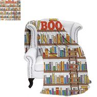 Anniutwo Digital Printing Blanket Library Bookshelf with A Ladder School Education Campus Life Caricature Illustration Summer Quilt Comforter 60x36 Multicolor