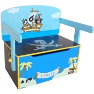 Bebe Style Toddler Sized Premium Wooden Convertible 3 in 1 Bench Desk and Table Pirate Theme Easy Assembly Blue