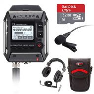 Zoom F1 Field Recorder with Lavalier Microphone Bundle + Sandisk 32GB MicroSD, Closed Ear Headphones & Travel Case