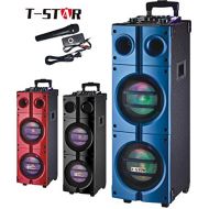 T-STAR Dual 8 Portable Rolling DJ PA Speaker Bluetooth karaoke LED with Wireless Mic and Remote Control Model: T-888A (Black)