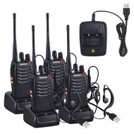 Neoteck 4 PCS Walkie Talkies 2 Way Radio UHF 400-470MHz Walky Talky Long Range with Original Earpieces 16CH Single Band with LED Light Voice Prompt for Field Survival Biking Hiking