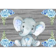 Yeele 10x8ft Baby Shower Photo Booth Photography Backdrops Cute Light Blue Calf Elephant Watercolor Flowers Wood Floor Wall Background Pictures Party Banner Decoration Portrait Sho